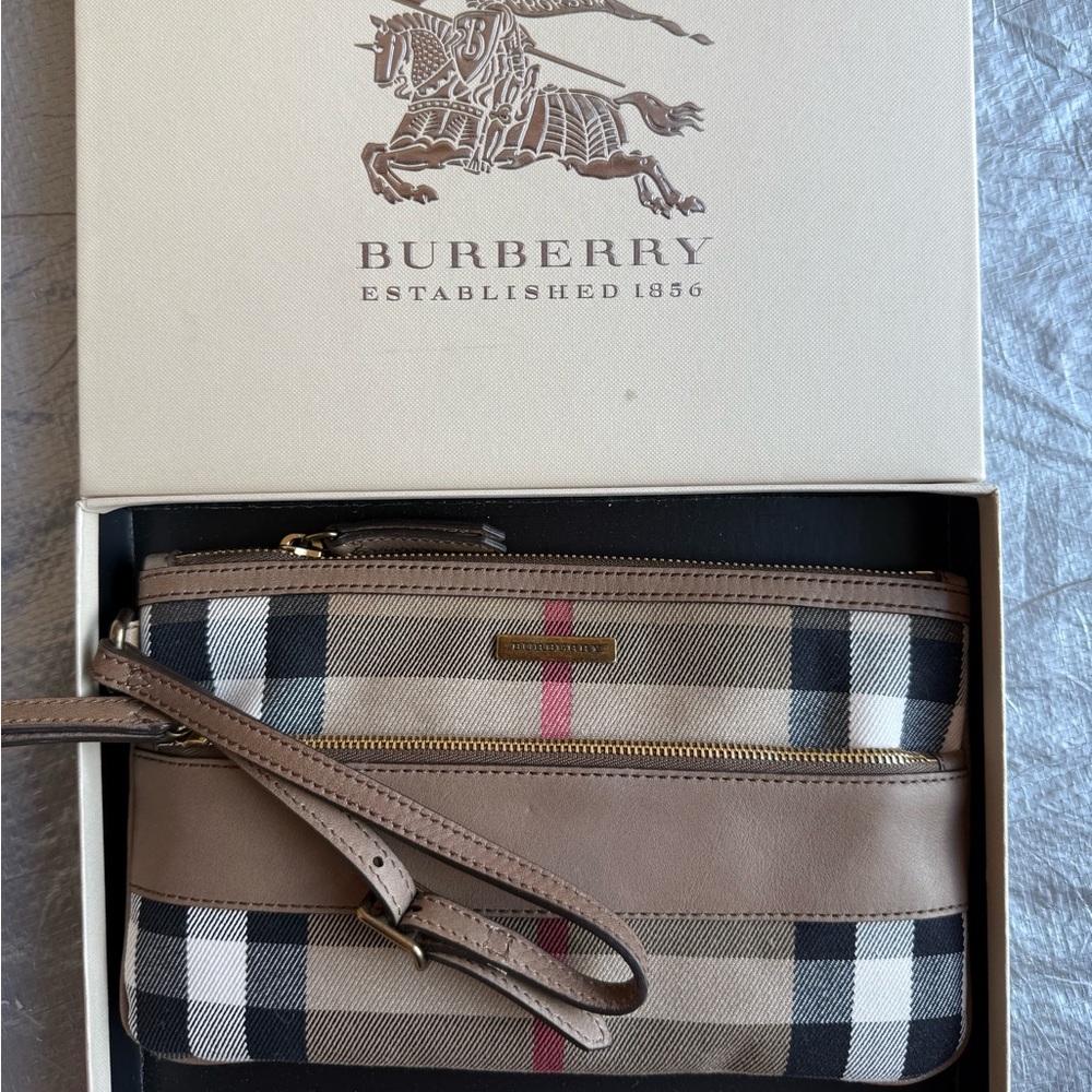 Burberry Beige and Black Checkered Clutch